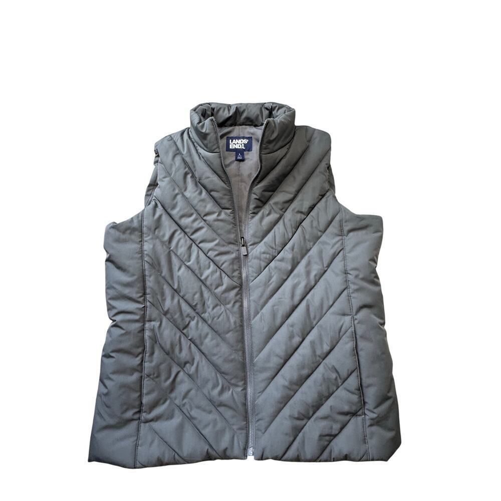 Lands' End Quilted Gray puffer Vest, size Women's Large, full zip